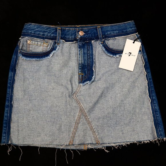7 All for Man Kind Two Toned Denim Skirt - Picture 1 of 6